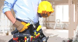 Robotník s prilbou a náradím