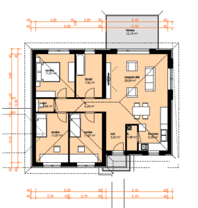 Projekt podorys, bungalov Duplo A